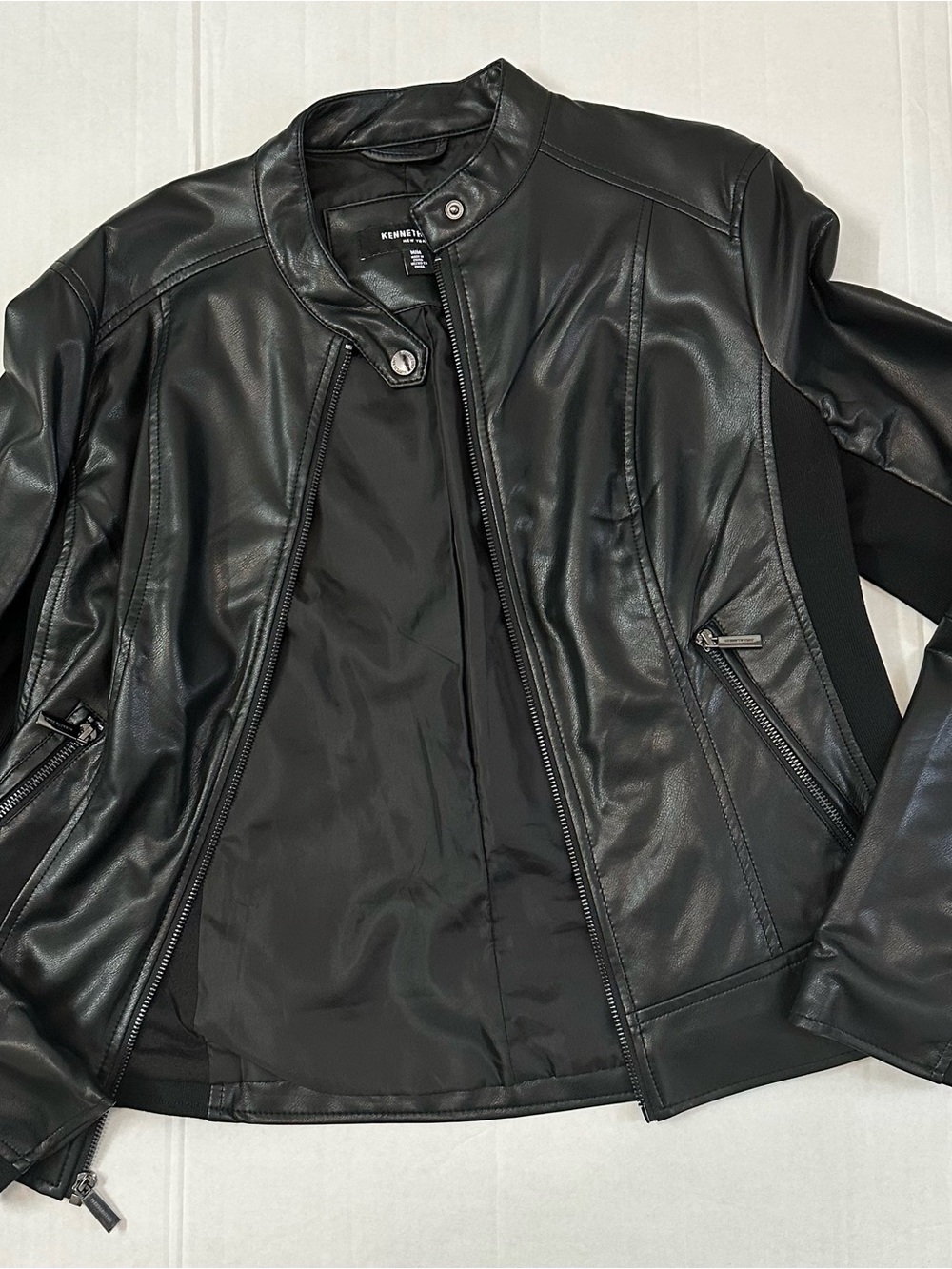 Kenneth Cole Black Faux Leather Rider Jacket, Size Medium,pre owned like new